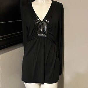 LOFT Black Sequin V-Neck Blouse